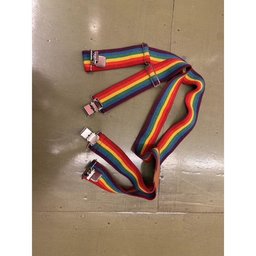 VTG 70s Thin Rainbow Metal + Elastic Cotton Clip Suspenders